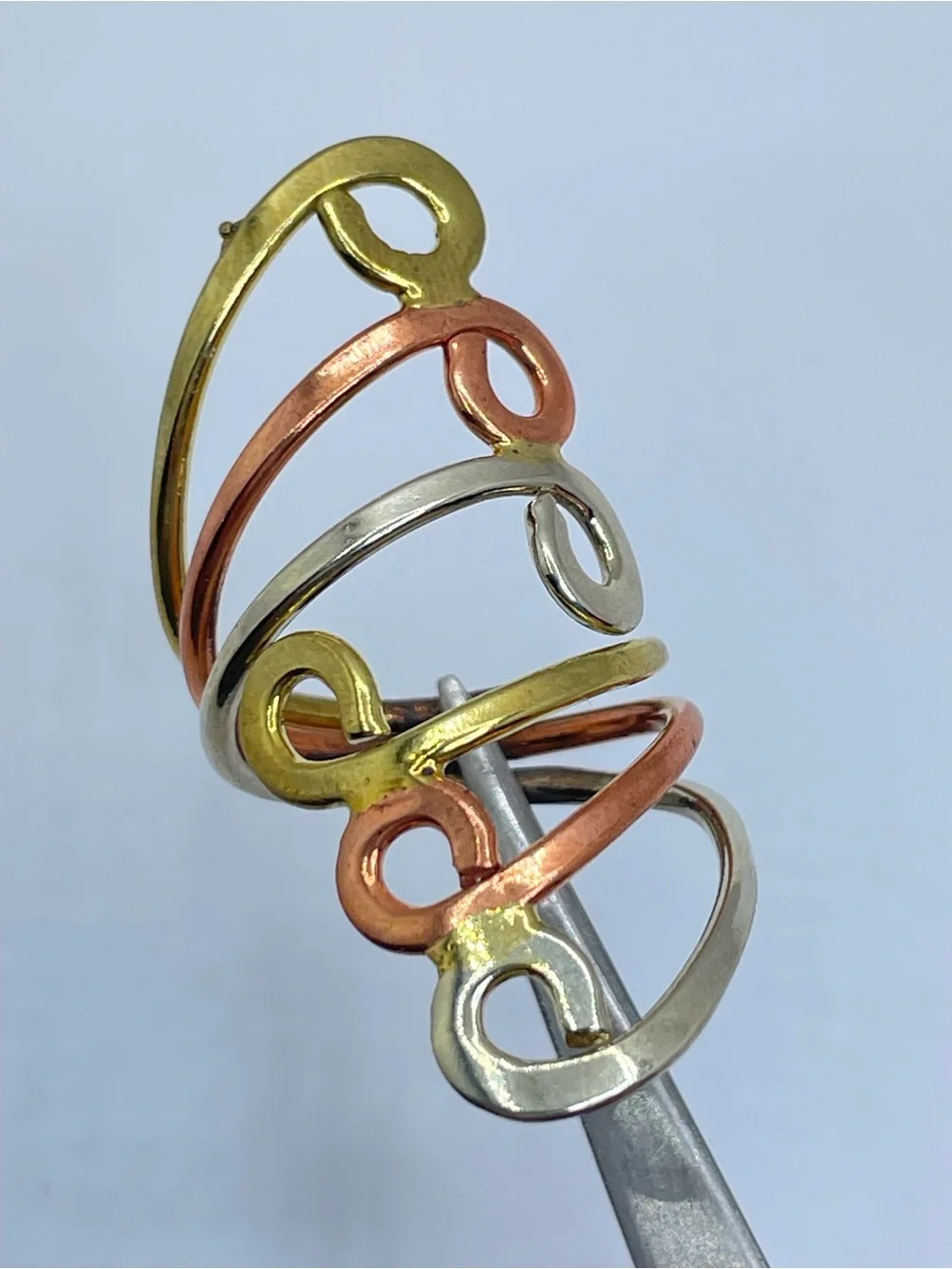 Vintage Taxco Style Tri Tone Gold Silver Copper Ring Wide Band Southwestern Sz 7